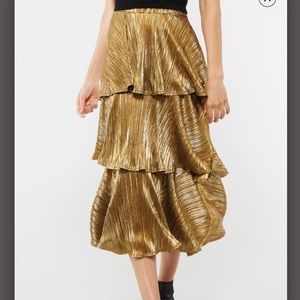 Promesa Shimmering Metallic Gold Midi Skirt